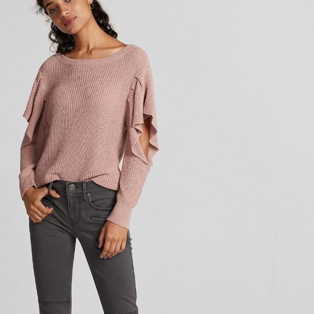 BLACK “COLD SHOULDER” SWEATER FROM EXPRESS large